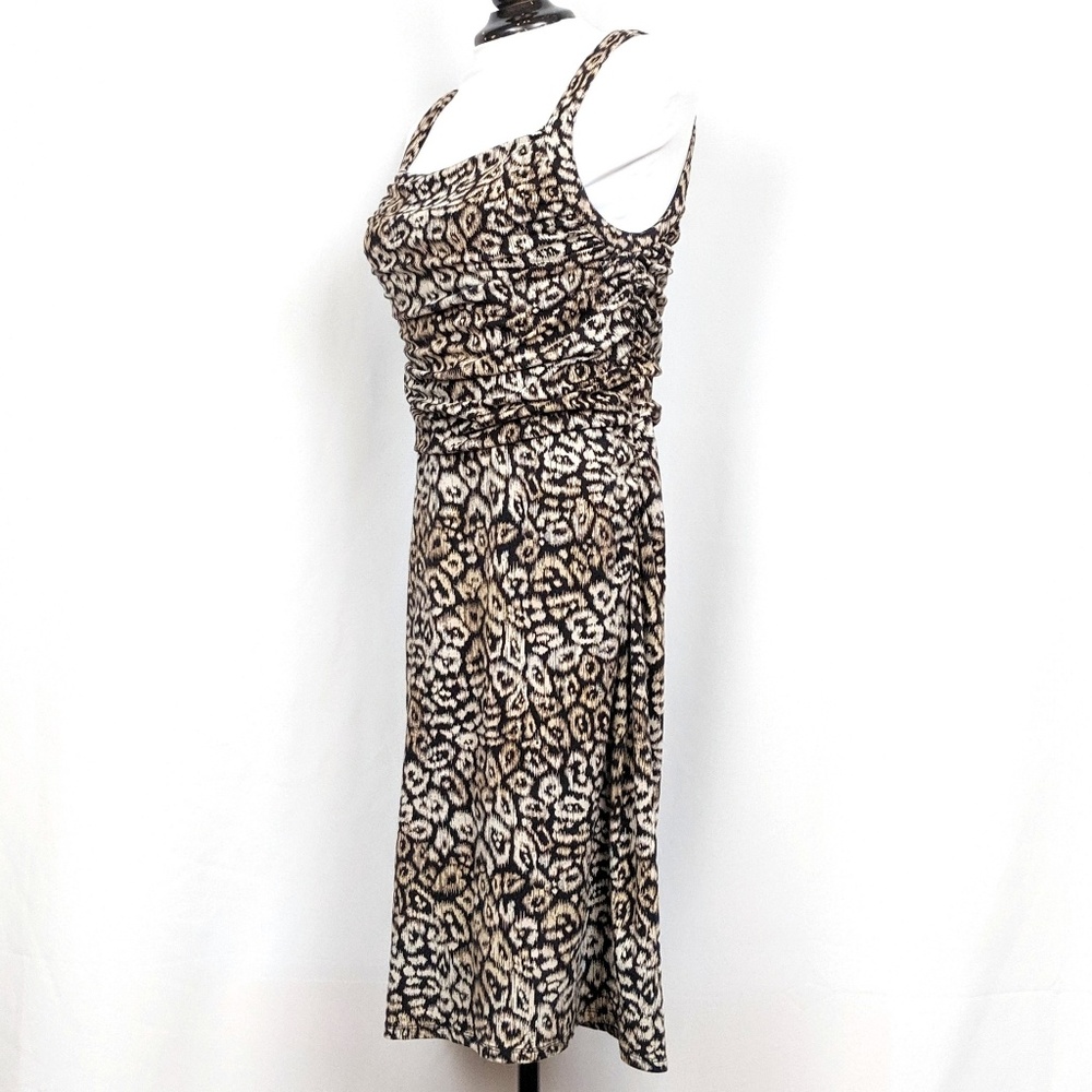 Ann Taylor Petites Dress Cheetah Leopard Print Ruched Stretchy Brown Cream 4P